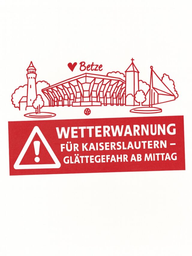 ⚠️ Achtung, Lautre!
Heute wird’s rutschig: Der Deutsche Wetterdienst meldet Glätte ab 12 Uhr.
Wer draußen unterwegs ist – ob zu Fuß, mit dem Auto oder mit dem Hund – bitte ein bisschen langsamer machen.

Besonders auf dem Betze, im Stadtzentrum und in höheren Lagen kann’s schnell glatt werden.
Passt auf euch auf und kommt sicher durch den Nachmittag. ❤️❄️