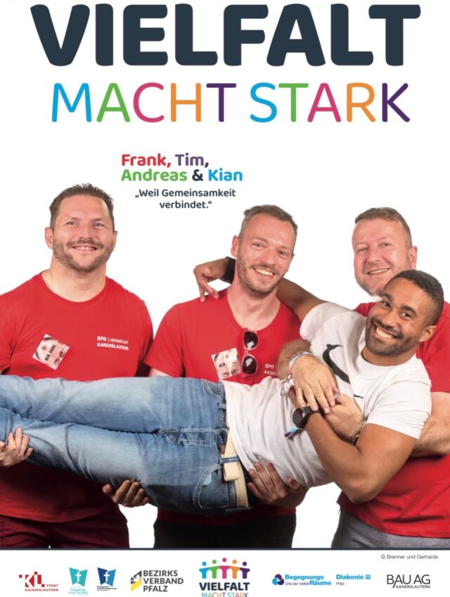 Vielfalt macht den Betzenberg stark. 🌈❤️

Unser Betzenberg lebt davon, dass ganz unterschiedliche Menschen zusammenkommen, miteinander reden und füreinander da sind.

Genau deshalb freuen wir uns, Teil der Kampagne „Vielfalt macht stark“ zu sein. Denn für uns ist klar: Zusammenhalt beginnt nicht irgendwo – sondern direkt vor unserer Haustür.

Für einen Betzenberg, auf dem alle dazugehören.
⛰️🏟️❤️

#Betzenberg #VielfaltMachtStark #GemeinsamStark #SPD #scrollnichtweg